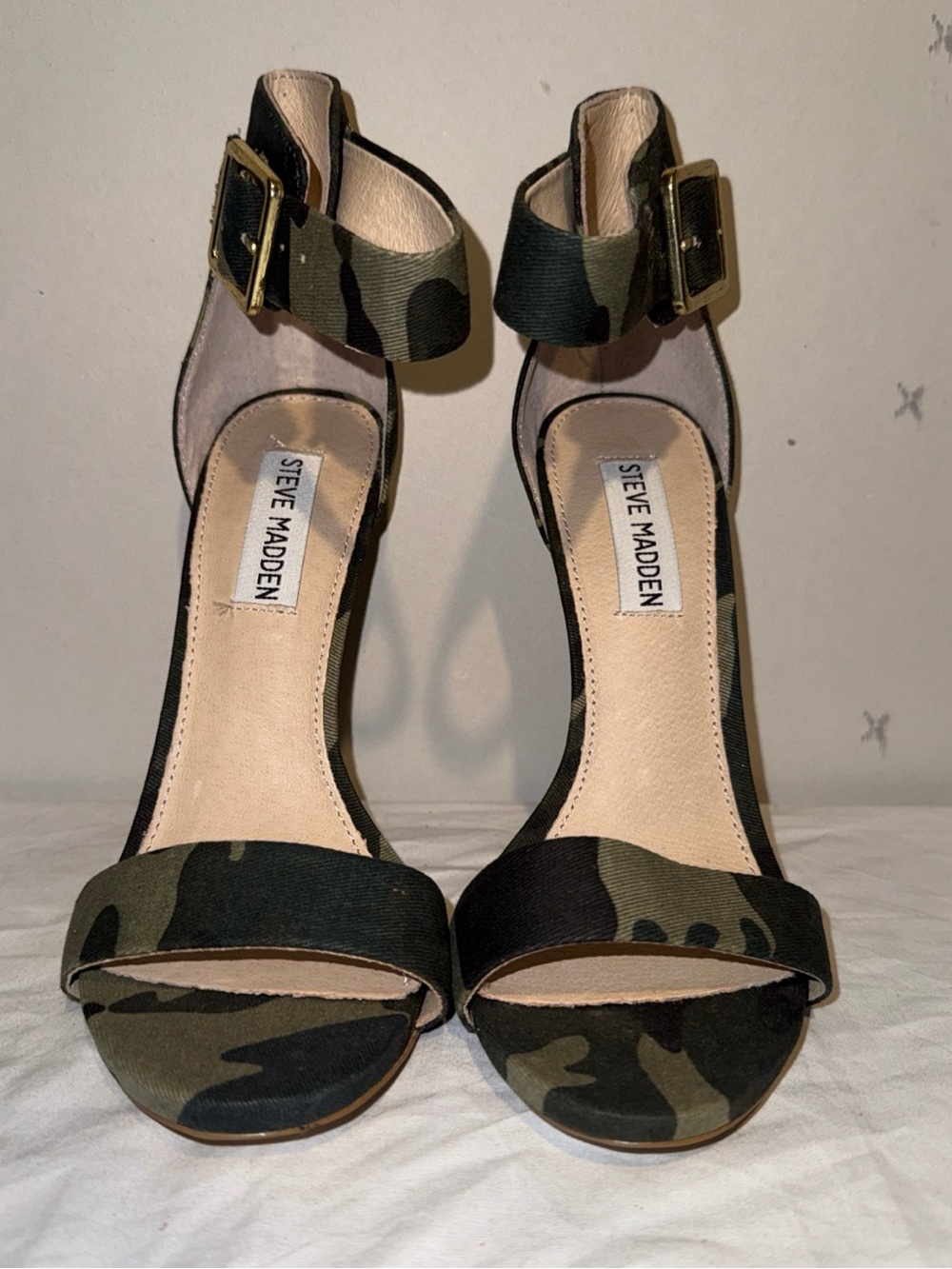 High Heels Steve Madden Camouflage Ankle-Strap Heels in Green and Black